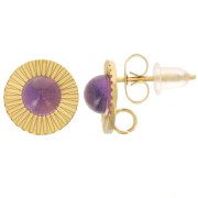 Clous d'oreilles rond 10 mm texturé pour cabochon 5 mm - Acier inox 304L Doré x2