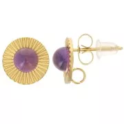 Clous d'oreilles rond 10 mm texturé pour cabochon 5 mm - Acier inox 304L Doré x2