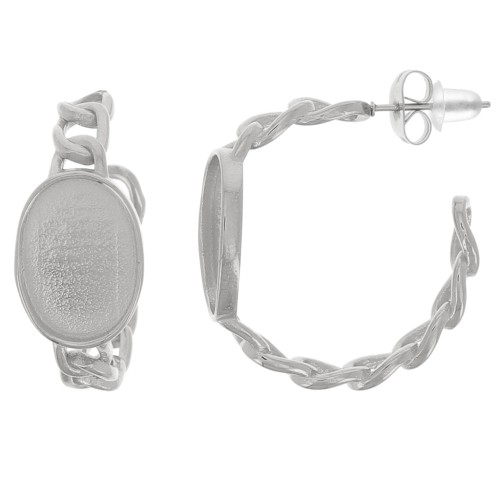 Créoles chaîne 27 mm pour cabochon 14x10 mm - Acier inoxydable 304L x2