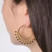 Créoles motif oriental et résine époxy 40 mm - Acier inoxydable 316L - Noir x2