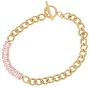 Bracelet Gourmette 6mm avec oxydes zirconium Acier inox 304L Doré - Rose x19.5cm|raw }}