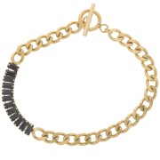 Bracelet Gourmette 6mm avec oxydes zirconium Acier inox 304L Doré - Noir x19.5cm|raw }}