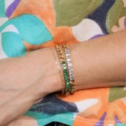 Bracelet Gourmette 6mm avec oxydes zirconium Acier inox 304L Doré Crystal x19cm