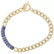 Bracelet Gourmette 6mm avec oxydes zirconium Acier inox 304L Doré - Bleu x19.5cm