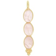 Pendentif long 32x6 mm avec 3 pierres gemmes - Doré à l'or fin - Quartz rose x1