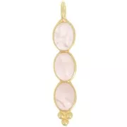 Pendentif long 32x6 mm avec 3 pierres gemmes - Doré à l'or fin - Quartz rose x1
