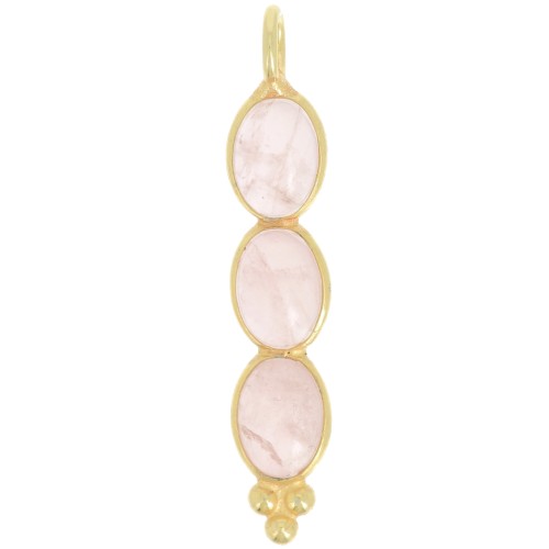 Pendentif long 32x6 mm avec 3 pierres gemmes - Doré à l'or fin - Quartz rose x1