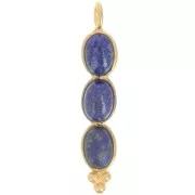 Pendentif long 32x6 mm avec 3 pierres gemmes - Doré à l'or fin - Lapis lazuli x1