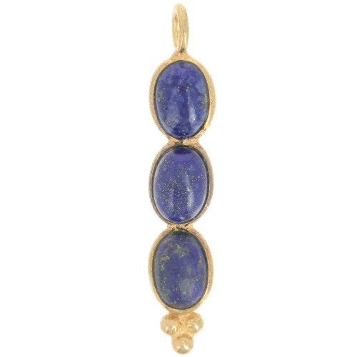 Pendentif long 32x6 mm avec 3 pierres gemmes - Doré à l'or fin - Lapis lazuli x1