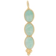 Pendentif long 32x6 mm avec 3 pierres gemmes - Doré à l'or fin - Amazonite x1|raw }}
