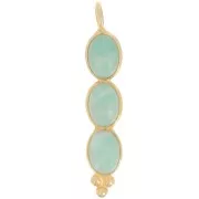 Pendentif long 32x6 mm avec 3 pierres gemmes - Doré à l'or fin - Amazonite x1