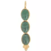 Pendentif long 32x6 mm avec 3 pierres gemmes - Doré à l'or fin - Malachite x1