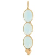 Pendentif long 32x6 mm avec 3 pierres gemmes - Doré à l'or fin - Calcédoine aqua