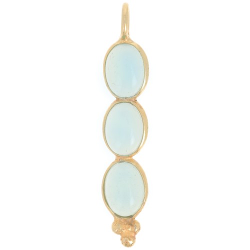 Pendentif long 32x6 mm avec 3 pierres gemmes - Doré à l'or fin - Calcédoine aqua