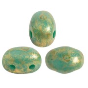 Perles en verre Samos® par Puca® 7x5 mm - Op Green Turquoise Gold Spotted x10g