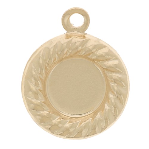Pendentif rond 9 mm effet corde pour cabochon 5 mm - Gold filled (or laminé) x1