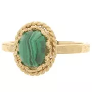 Bague réglable martelée T52 à 56 - décor couronne pour cabochon 8x6 mm Doré Or fin