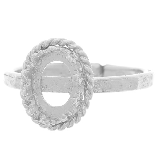 Bague réglable martelée T52 -56 décor couronne pour cabochon 8x6mm Placage Arg fin