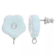 Clous d'oreilles fleurs en résine 15 mm avec strass - Bleu layette x2