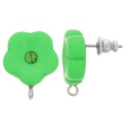 Clous d'oreilles fleurs en résine 15 mm avec strass - Vert prairie x2