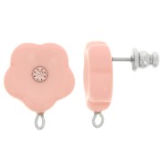 Clous d'oreilles fleurs en résine 15 mm avec strass - Rose dragée x2