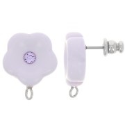 Clous d'oreilles fleurs en résine 15 mm avec strass - Parme x2