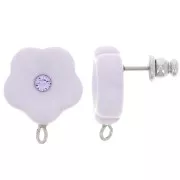 Clous d'oreilles fleurs en résine 15 mm avec strass - Parme x2