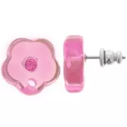 Clous d'oreilles fleurs en résine transparente 15 mm avec strass - Rose x2