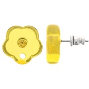 Clous d'oreilles fleurs en résine transparente 15 mm avec strass - Jaune soleil x2