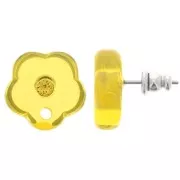 Clous d'oreilles fleurs en résine transparente 15 mm avec strass - Jaune soleil x2