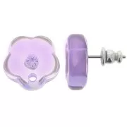 Clous d'oreilles fleurs en résine transparente 15 mm avec strass - Lavande x2