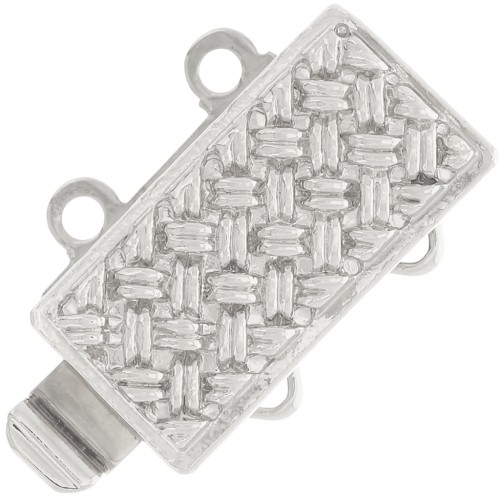 Fermoir rectangle 2 rangs à clipser 13x9.5 mm - motif tressage - White Bronze x1