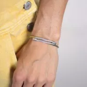 Bracelet jonc torsadé 3.8 mm avec embout dévissable - Acier inoxydable 304 x23.5cm