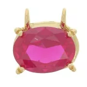 Pendentif ovale avec oxyde de zirconium 8x8.5 mm - Plaqué Or 3 microns - Fuchsia