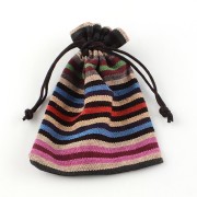 Pochon en toile synthétique effet jute 95x140 mm - motif rayures - Multicolore x1