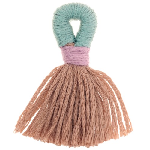 Grand pompon en coton avec attache 43 mm - Marron - Vert sauge x1