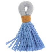 Grand pompon en coton avec attache 43 mm - Bleu ciel - Gris x1