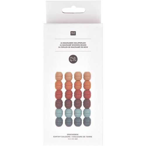 Set de 24 perles ovales en bois gros trou 22x18 mm pour macramé - Couleurs Terre