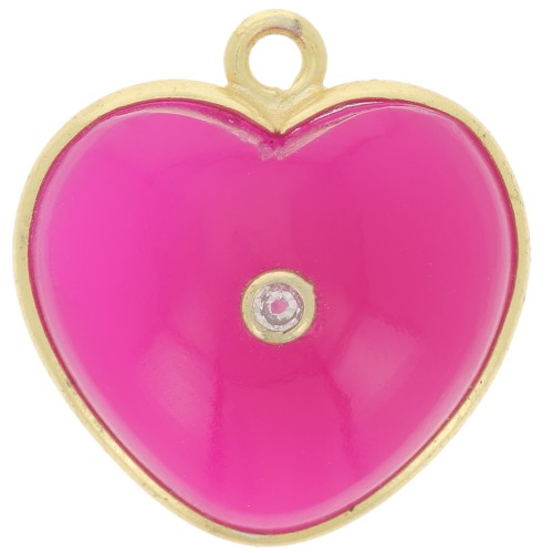 Pendentif coeur 18x16 mm gemme teintée & oxyde de zirconium Doré - Calcédoine rose
