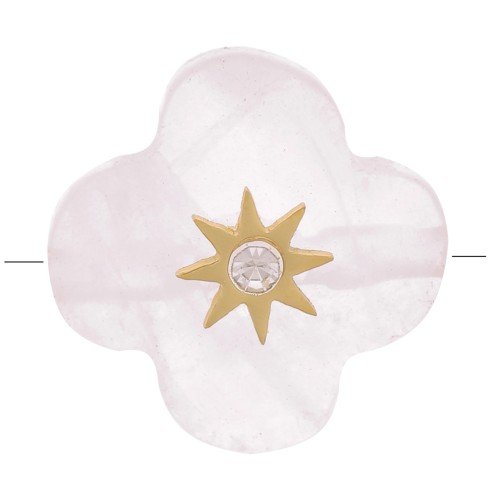 Perle trèfle facettée 13 mm en pierre gemme et oxyde zirconium - Quartz rose x1