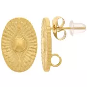 Clous d'oreilles ovales 16x10.5 mm - motif oeil - Acier inoxydable 304L Doré x2