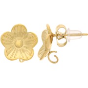 Clous d'oreilles fleur 11 mm avec anneau ouvert - Acier inoxydable 304L Doré x2|raw }}