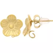 Clous d'oreilles fleur 11 mm avec anneau ouvert - Acier inoxydable 304L Doré x2