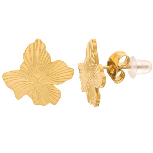 Clous d'oreilles fleur 13x15 mm - anneau ouvert - Acier inoxydable 316L Doré x2