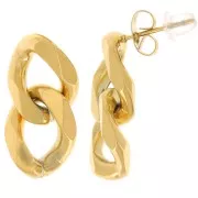Boucles d'oreilles maille gourmette limée 22x11 mm -Acier inox 304L Doré x2