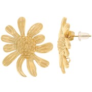 Clous d'oreilles fleur marguerite 28x24 mm anneau ouvert - Acier inox 304L Doré x2