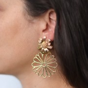 Clous d'oreilles fleur marguerite 28x24 mm anneau ouvert - Acier inox 304L Doré x2