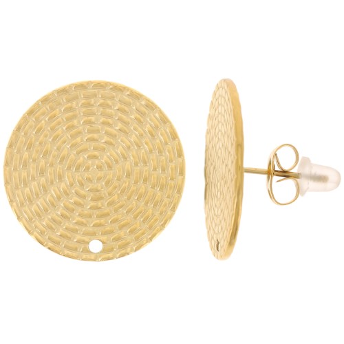 Clous d'oreilles ronds texturés 20 mm - Acier inox 316L Doré x2