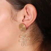 Clous d'oreilles ronds texturés 20 mm - Acier inox 316L Doré x2