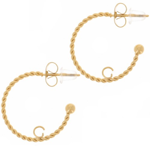 Créoles ouverte torsadées 20 mm avec anneau ouvert - Acier Inoxydable 304L Doré x2
